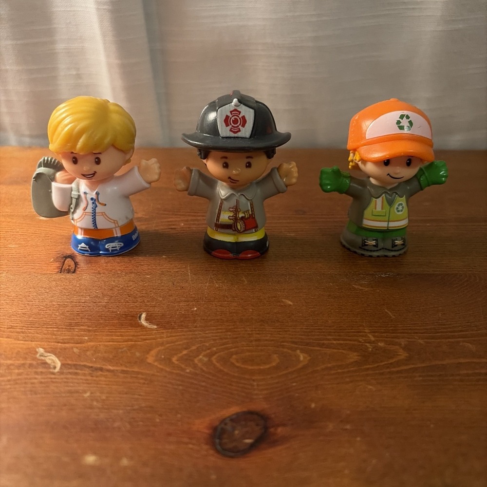 Mattel (2016/2021) Little People [Lot of 3] Student, Fireman, Recycle Guy "